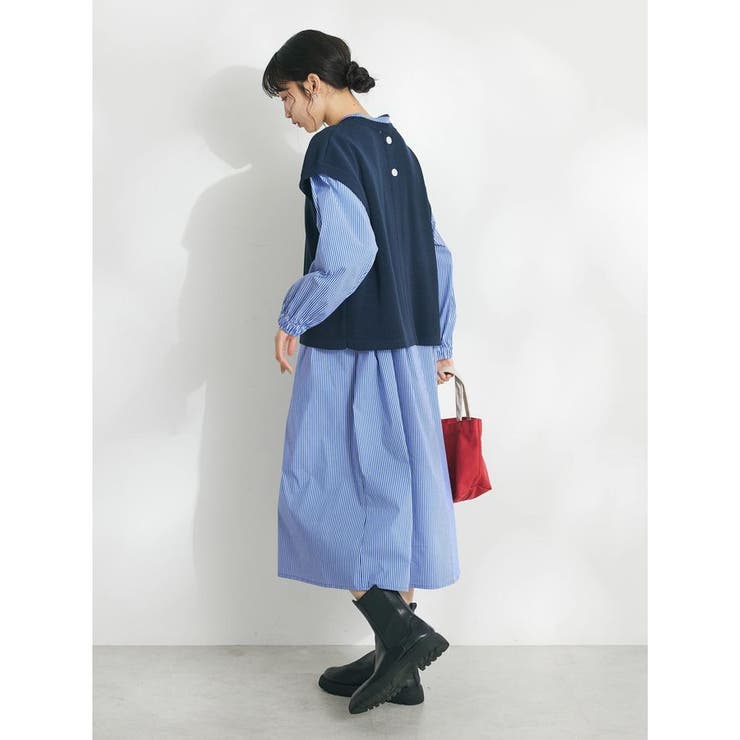 洗える】ニットベスト+シャツワンピース-SET[品番：EHEW0042780