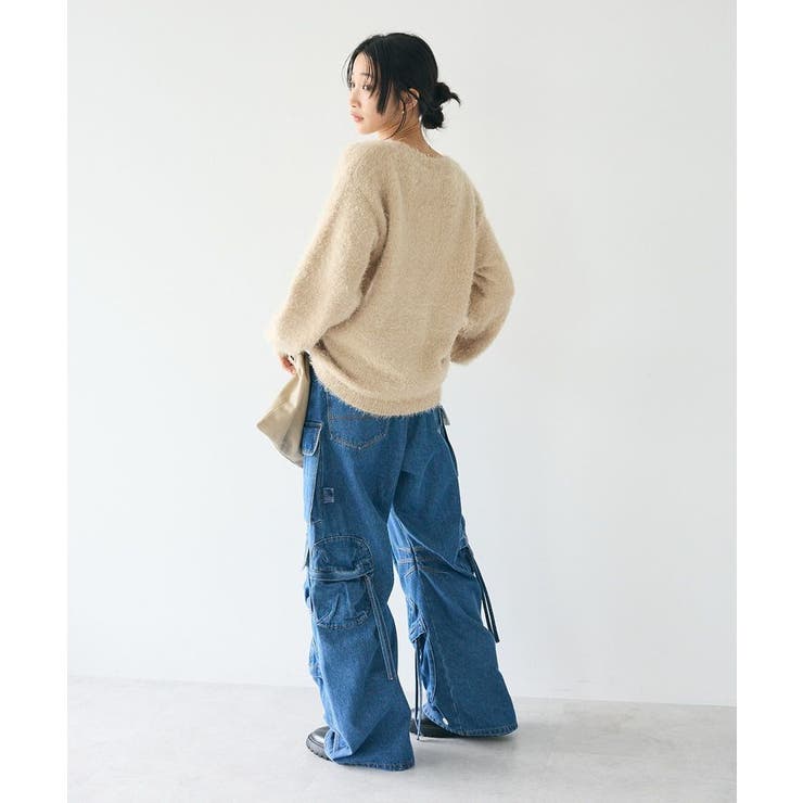 ユニセックス】デニムワイドカーゴパンツ[品番：EHEW0046846