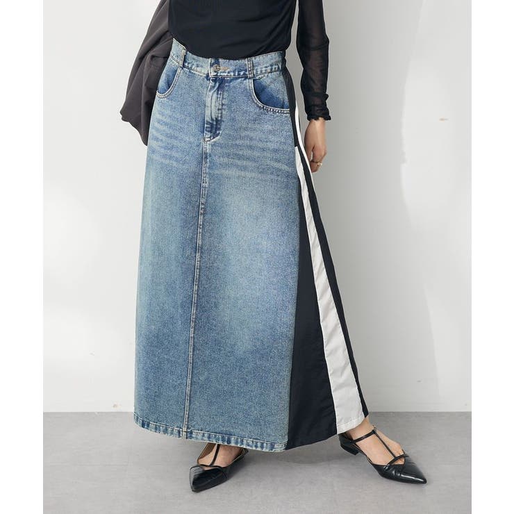 ブラック | デニム切替異素材スカート | CRAFT STANDARD BOUTIQUE