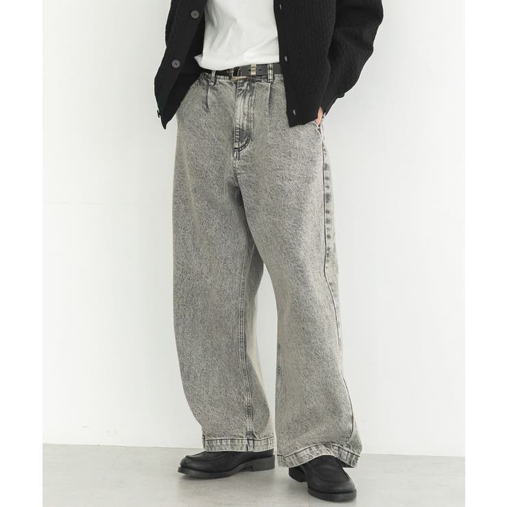 ブラック | ハイブリーチケミカル加工デニムワイドパンツ | CRAFT STANDARD BOUTIQUE