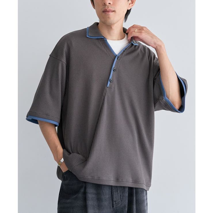 チャコールグレー | ダブルカラー変形ヘンリーネックT | CRAFT STANDARD BOUTIQUE