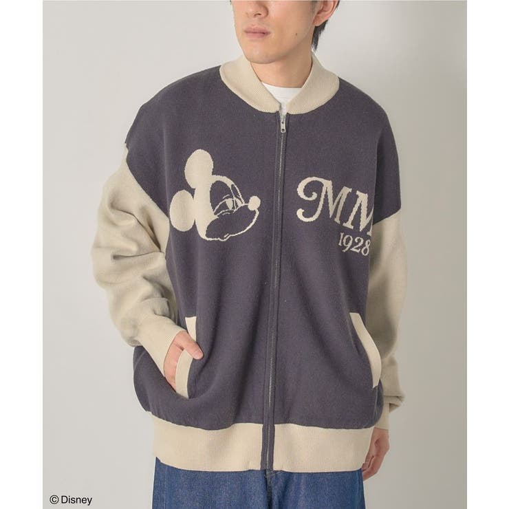 Disney/ディズニー カウチンモチーフZIPニットブルゾン【ユニ