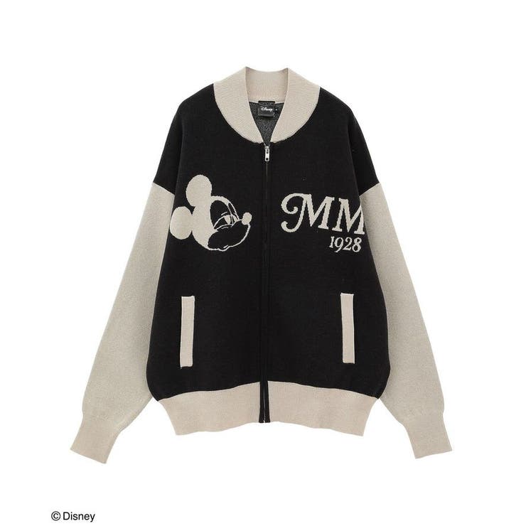 ユニセックスブルゾン ニットドッキング カップル 韓国系 S4155 Disney/ディズニー カウチンモチーフZIPニットブルゾン【ユニ