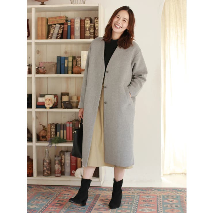 Vネックウールブレンドコート[品番：EMEW0019289]｜earth