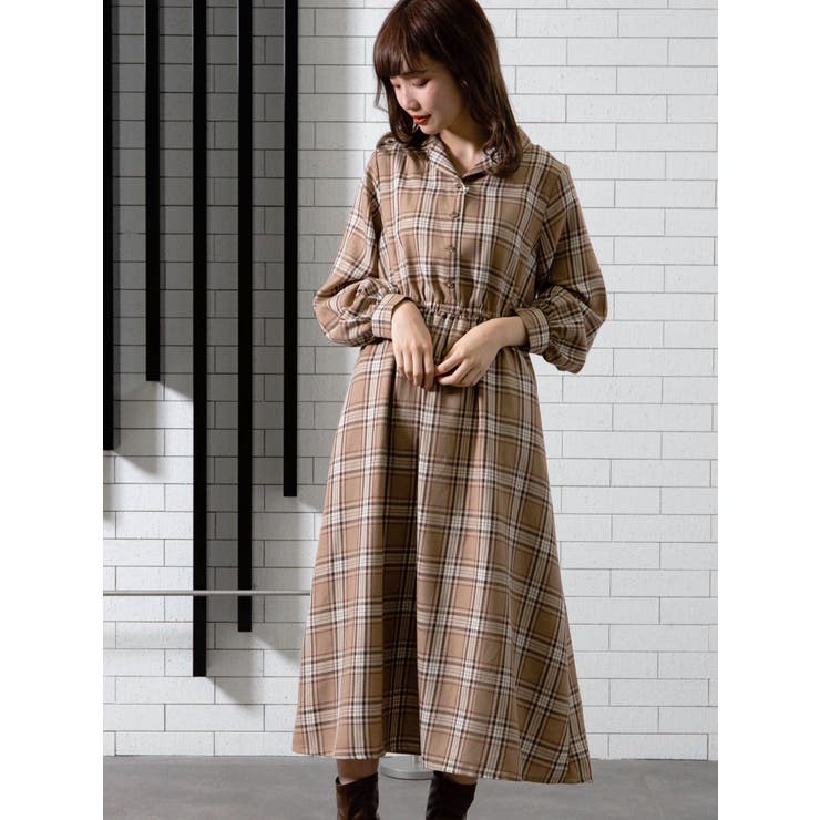 開襟チェックワンピース[品番：EMEW0019869]｜earth music&ecology  