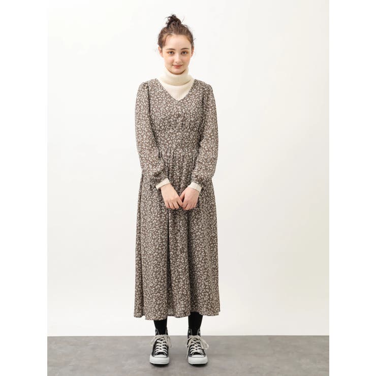 花柄エンパイアギャザーワンピース[品番：EMEW0019882]｜earth