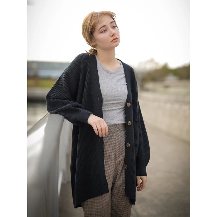 ネイビー | ざっくりすきな丈カーディガン(ロング) | earth music&ecology 