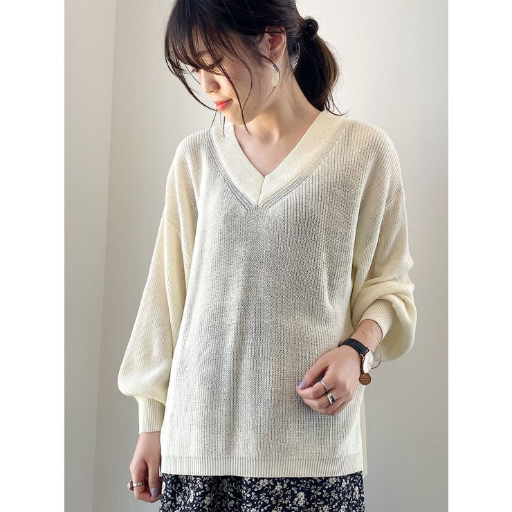 シャリ畦Vネックニットプルオーバー | earth music&ecology  | 詳細画像22 