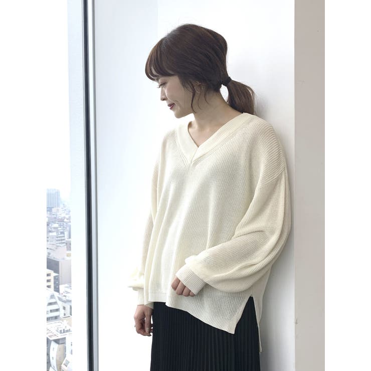 シャリ畦Vネックニットプルオーバー | earth music&ecology  | 詳細画像28 