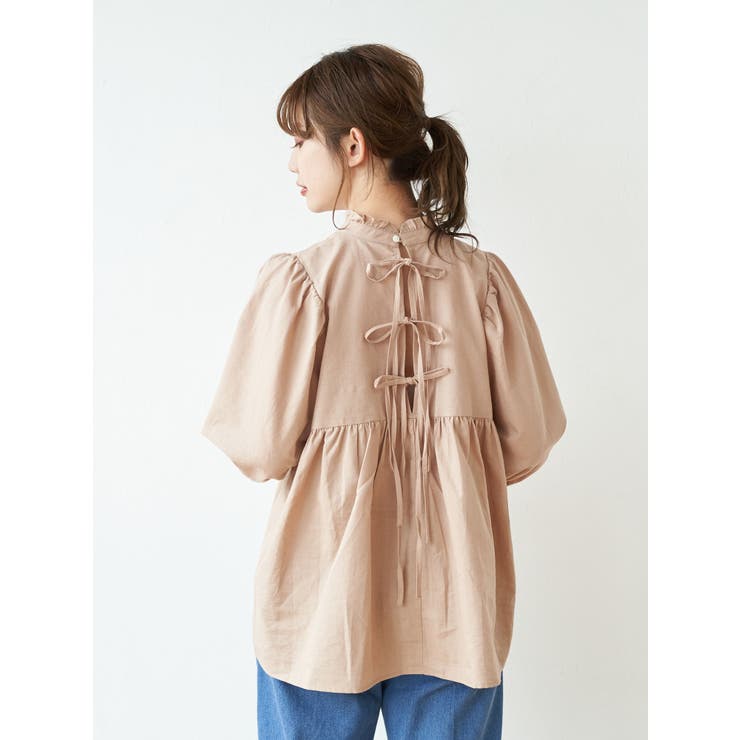 綿麻バックリボンブラウス[品番：EMEW0023472]｜earth music&ecology