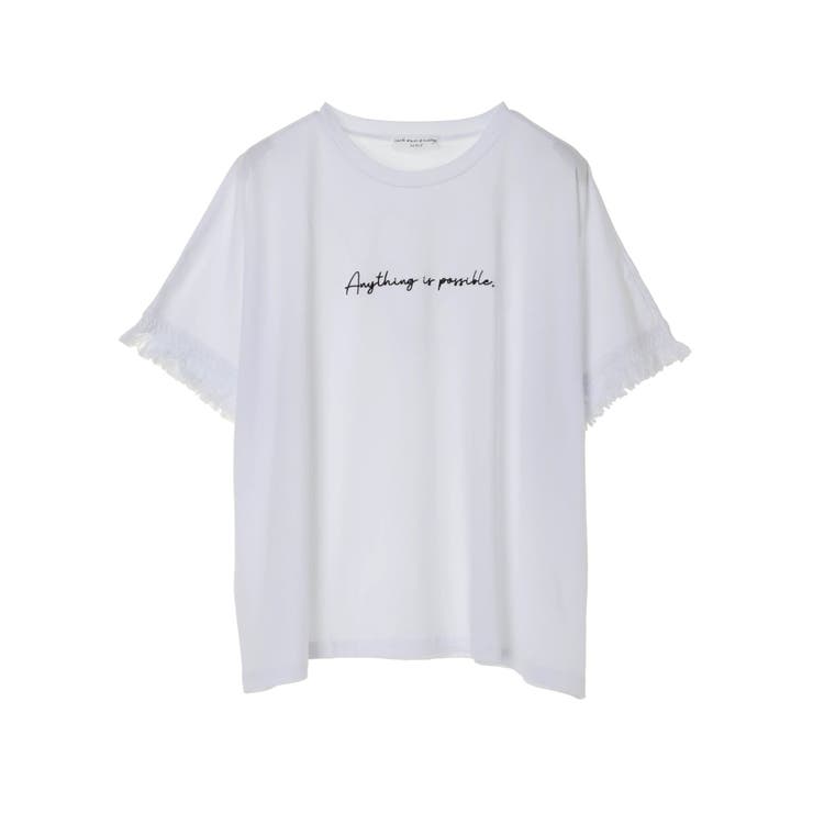 ホワイト | SLP 袖フリンジ刺繍Tシャツ | earth music&ecology 