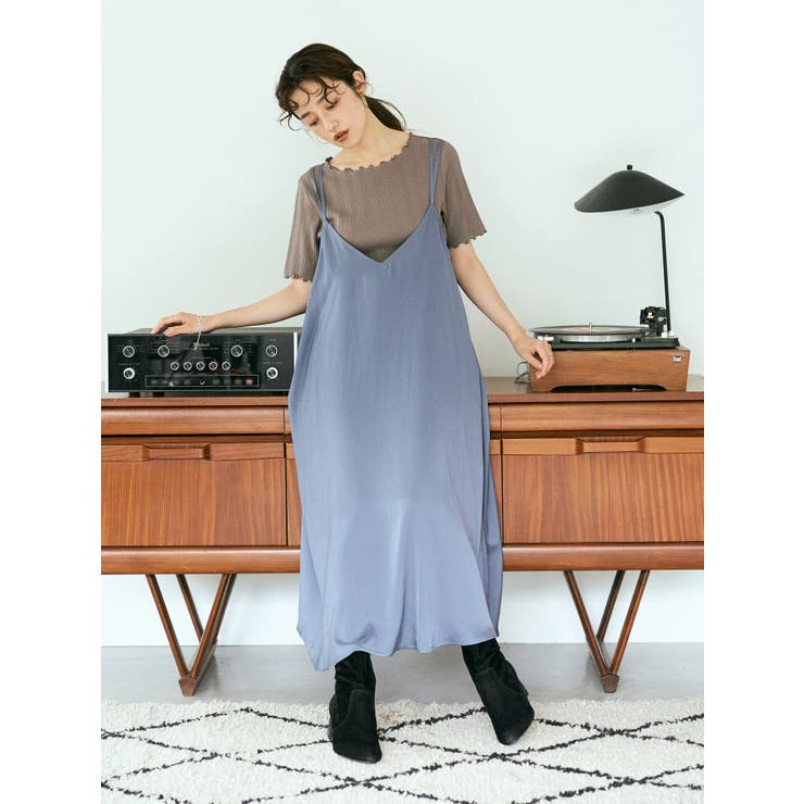 マザーハウスE,・ブルーグレー 半袖 ワンピース マザーハウスE,・ブルーグレー 半袖 ワンピース