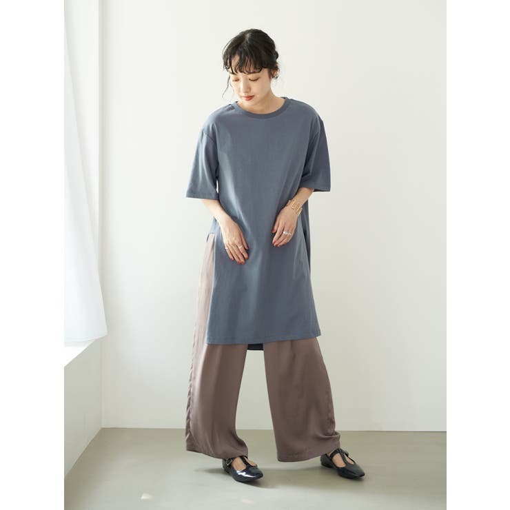 モカ | SET2点スリットワンピース+サテンワイドパンツ | earth music&ecology 