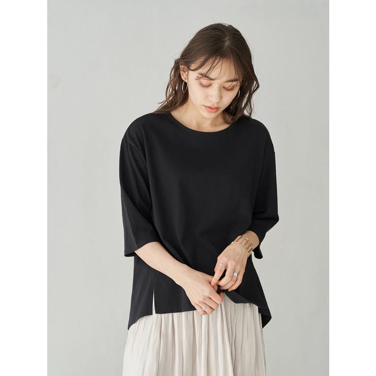 ブラック | 夏から秋へスイッチTシャツ(サイドスリット) | earth music&ecology 
