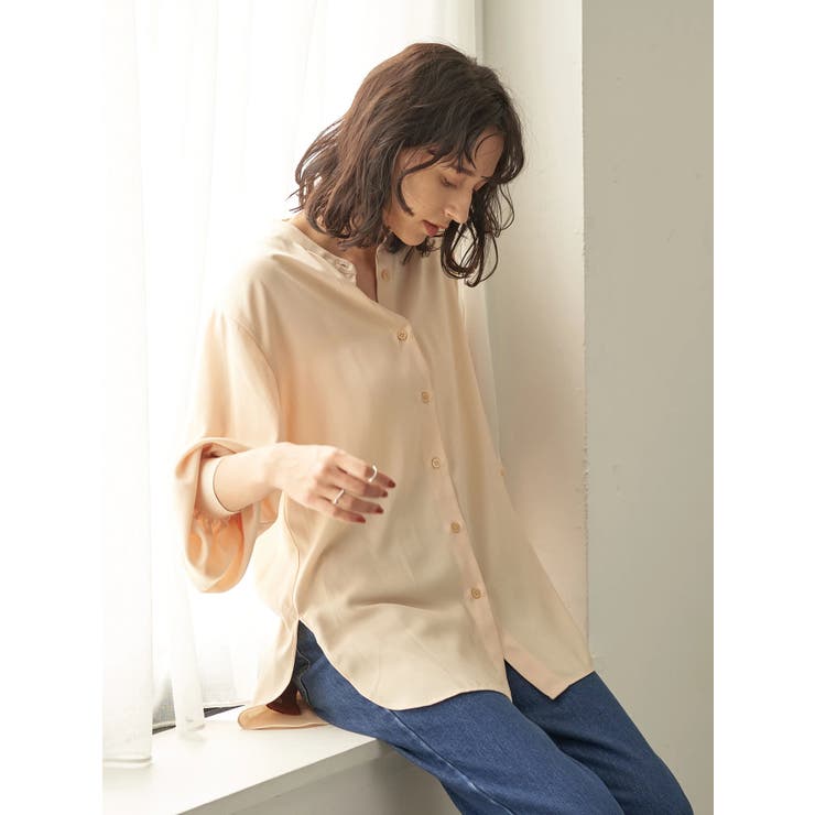 WEB限定】とろみバンドカラーシャツチュニック[品番：EMEW0024359 