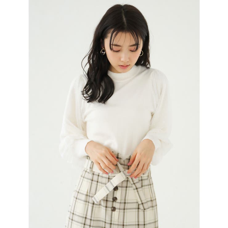 ドットチュール袖ニットプルオーバー[品番：EMEW0025716]｜earth