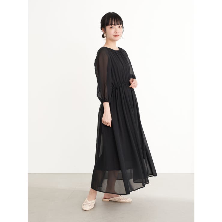 アベニールエトワール ドット シフォンワンピース 黒 （セール
