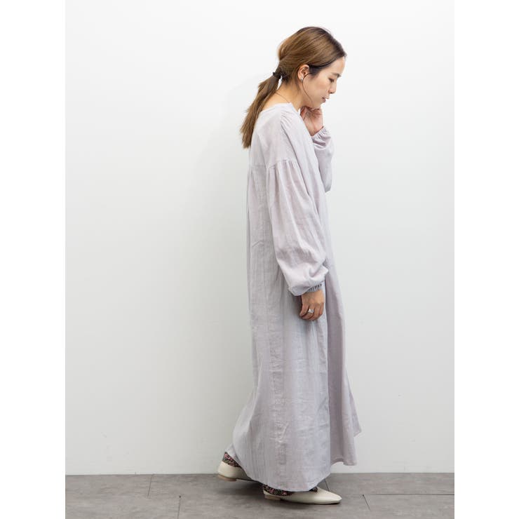 OVER E　2wayレトロワンピース シャツ ロング 90 ストレッチ WEB限定】Vネックロングシャツワンピース[品番：EMEW0026456]｜earth