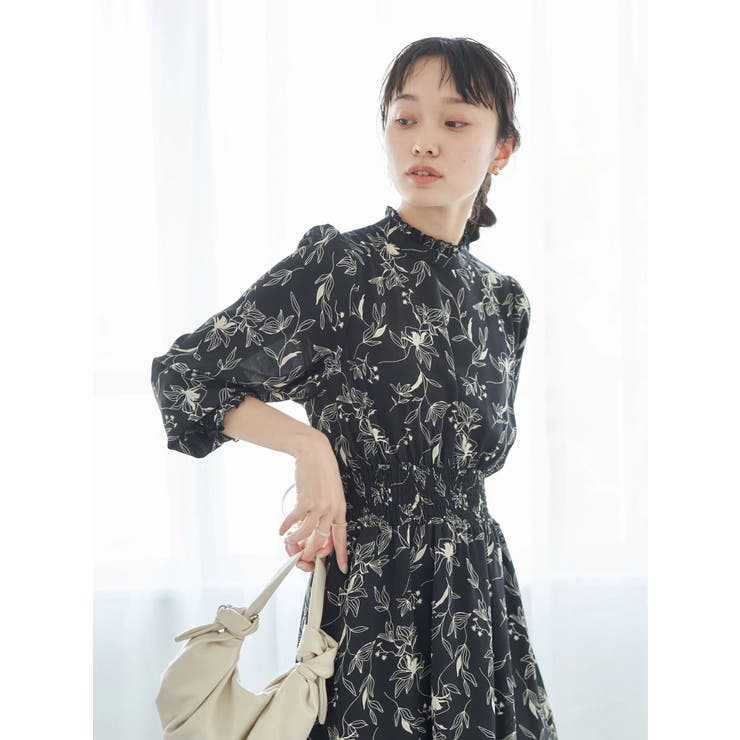 花柄スタンドフリルワンピース[品番：EMEW0032698]｜earth