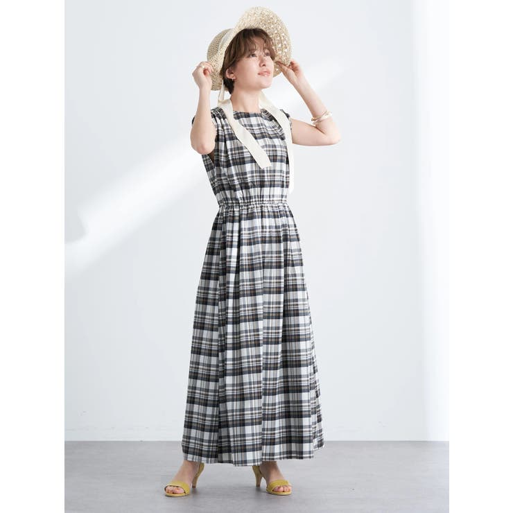 【新品】&エルシー　猫マドラスチェックワンピース マドラスチェックワンピース[品番：EMEW0034019]｜earth