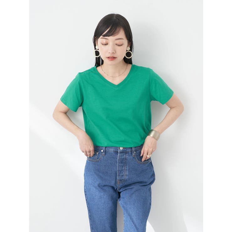 VネックTシャツ(汗じみ防止)[品番：EMEW0039418]｜earth music&ecology