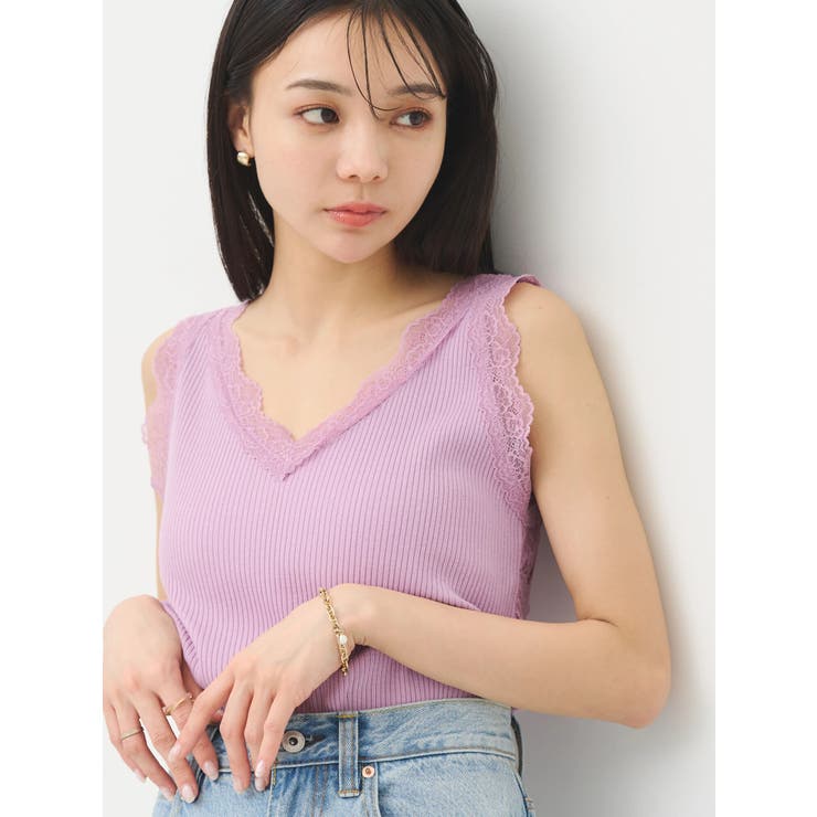 新品　OPAQUE.CLIP レース地　タンクトップ　アイボリー レディースL