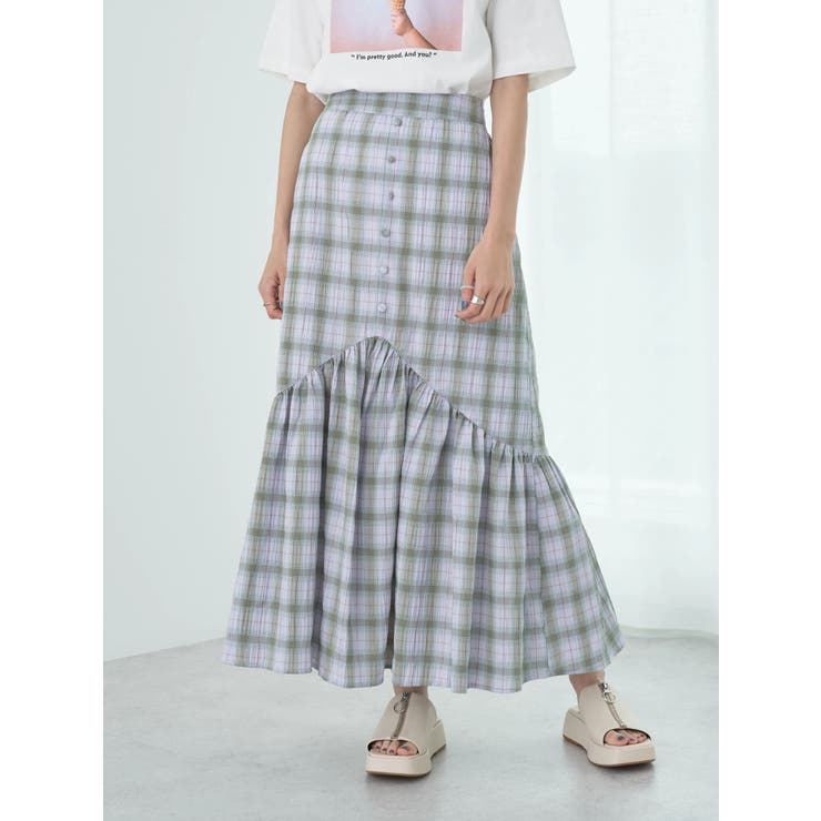 チェック柄マーメイドスカート[品番：EMEW0040229]｜earth
