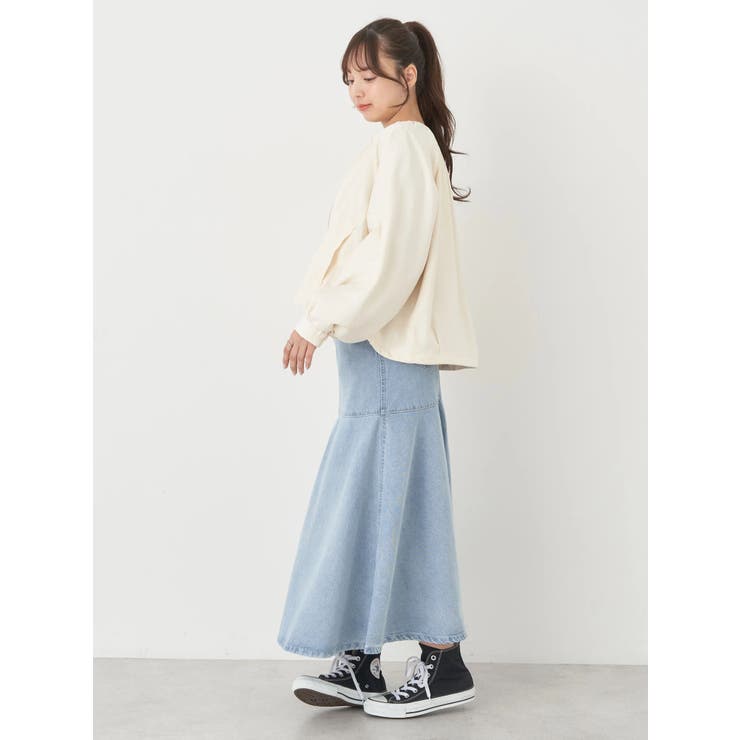 未使用 シェリエ sheller ラッププリーツデニムスカート シェリエ ラッププリーツデニムスカート