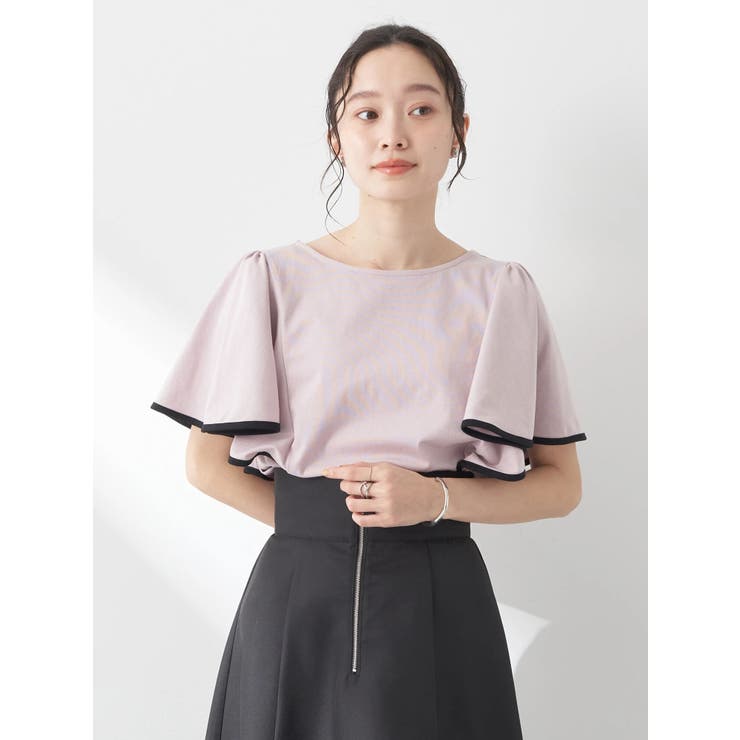 ピンクベージュ | パイピングフレアスリーブカットソー | earth music&ecology 