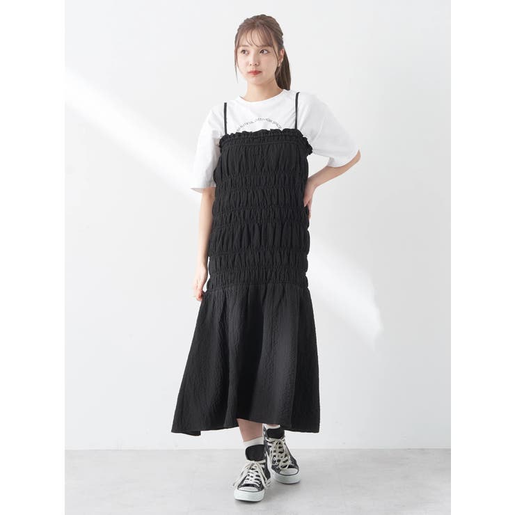 ブラック | 2wayシャーリングキャミワンピース | earth music&ecology 