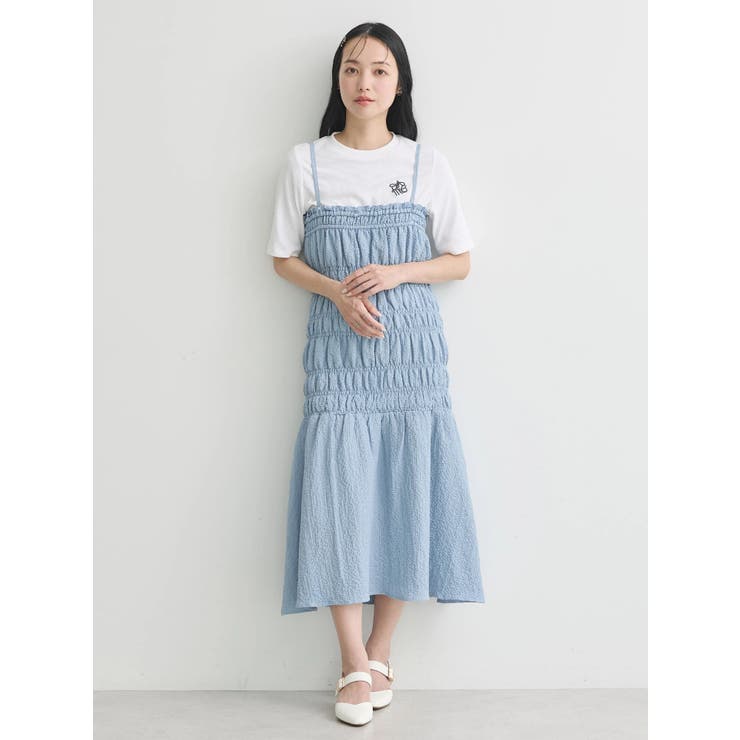 ブルー | 2wayシャーリングキャミワンピース | earth music&ecology 