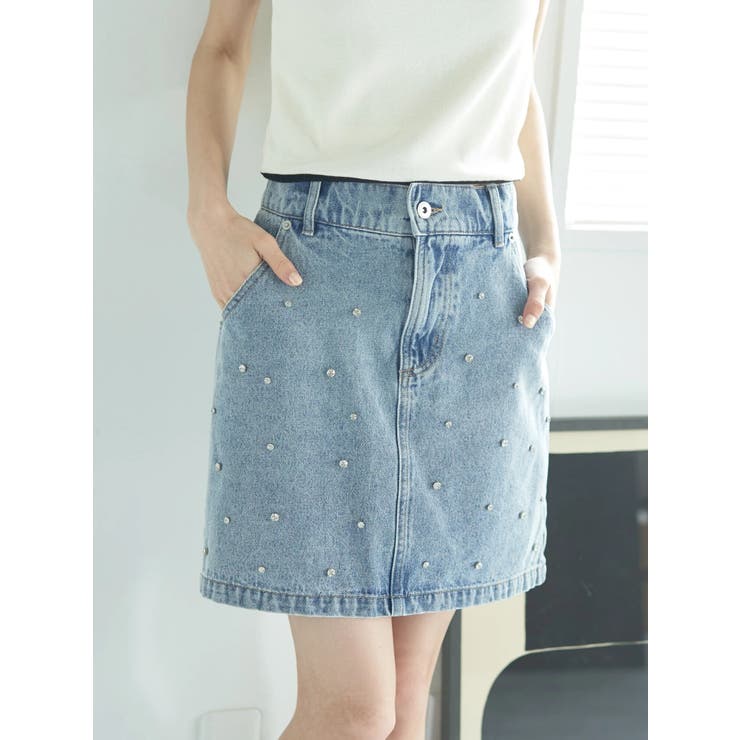 ビジューデニムミニスカート | earth music&ecology  | 詳細画像1 