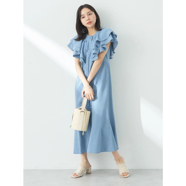 【SALE 2/1まで】【新品未使用】【タグ付き】ハイネックデニムワンピース ZARAザラ ミディ丈デニムドレス ZARAザラデニムワンピース