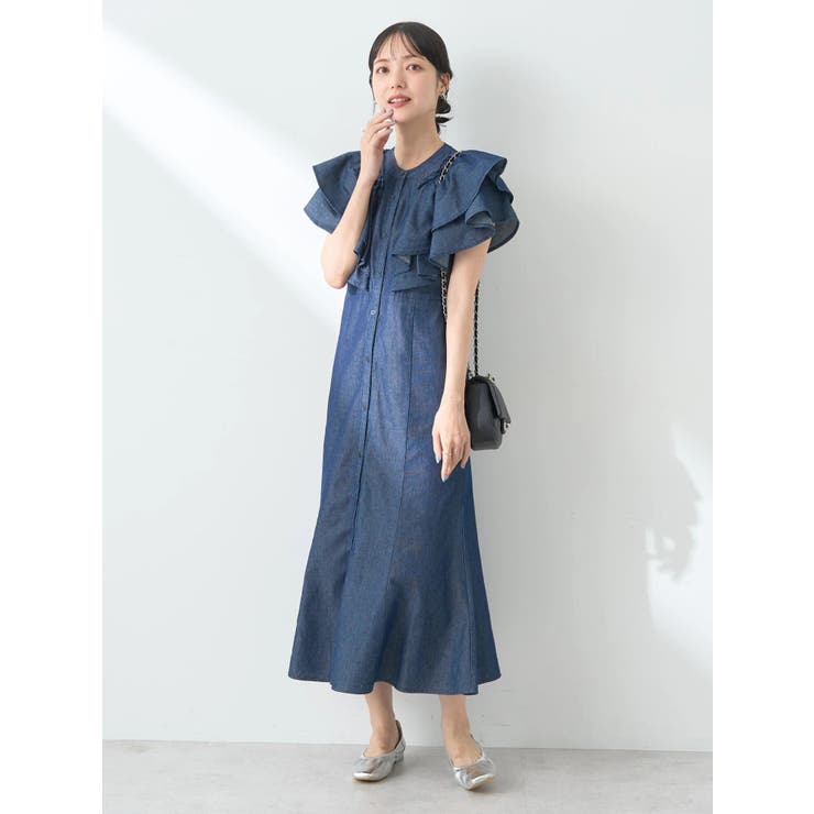 ラッフル前開きデニムワンピース[品番：EMEW0044184]｜earth