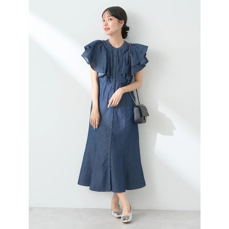 ラッフル前開きデニムワンピース[品番：EMEW0044184]｜earth