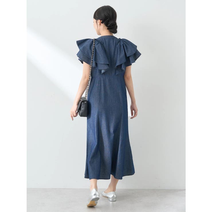 ラッフル前開きデニムワンピース[品番：EMEW0044184]｜earth