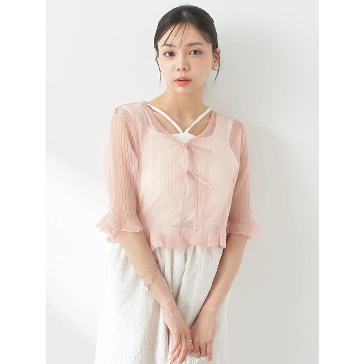 ピンク | シアーラメフリルカーディガン | earth music&ecology