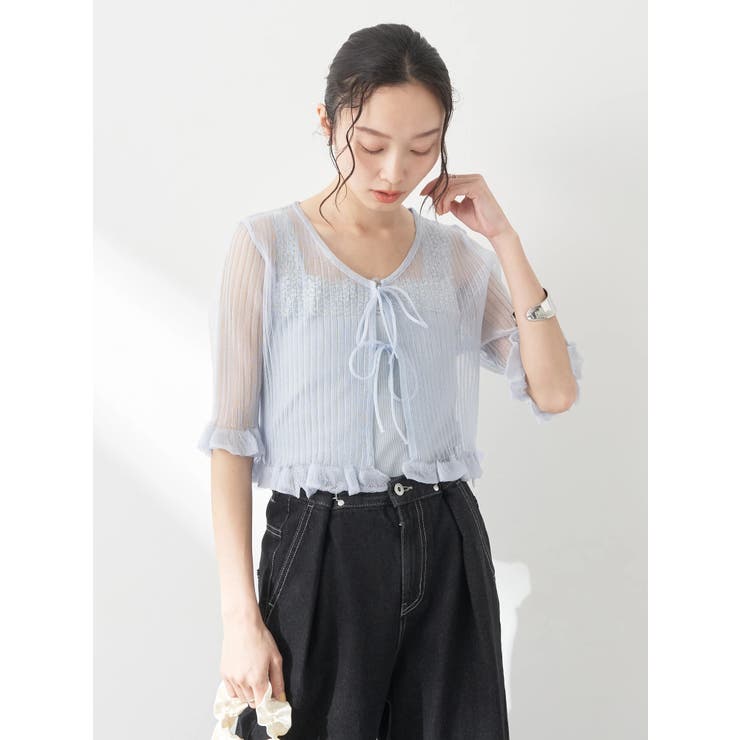 ブルー | シアーラメフリルカーディガン | earth music&ecology