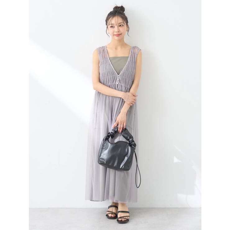 ライトグレー | シャーリングチュールワンピース | earth music&ecology 