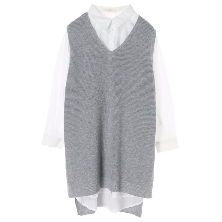 SET2点 シャツチュニック+Vニットベスト[品番：GRPW0015256 