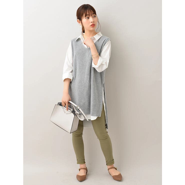 SET2点 シャツチュニック+Vニットベスト[品番：GRPW0015256]｜Green 