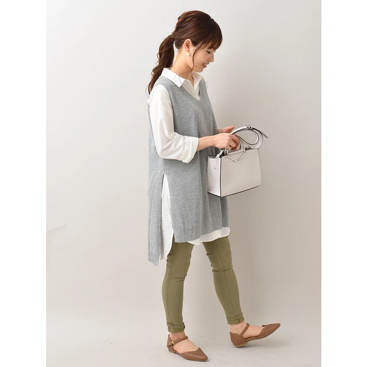 SET2点 シャツチュニック+Vニットベスト[品番：GRPW0015256]｜Green 