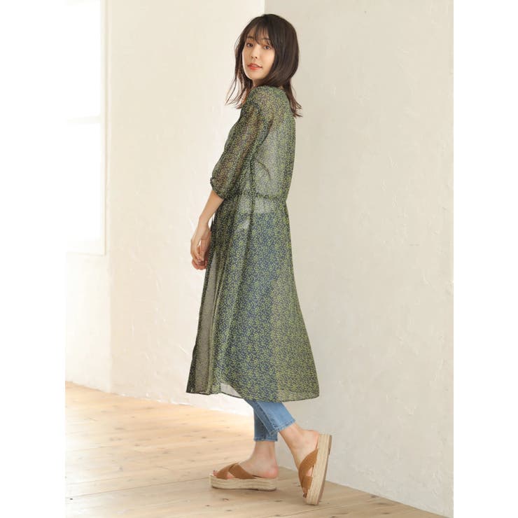 小花柄シフォン5分袖ワンピース[品番：GRPW0017576]｜Green Parks