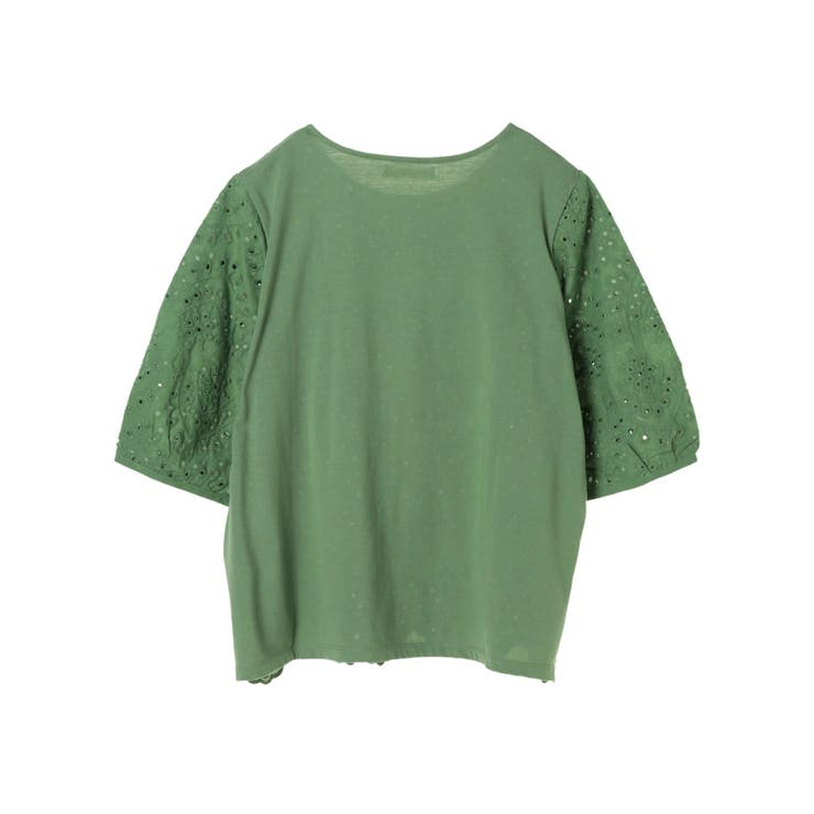 カットワーク刺繍5分袖プルオーバー[品番：GRPW0017242]｜Green