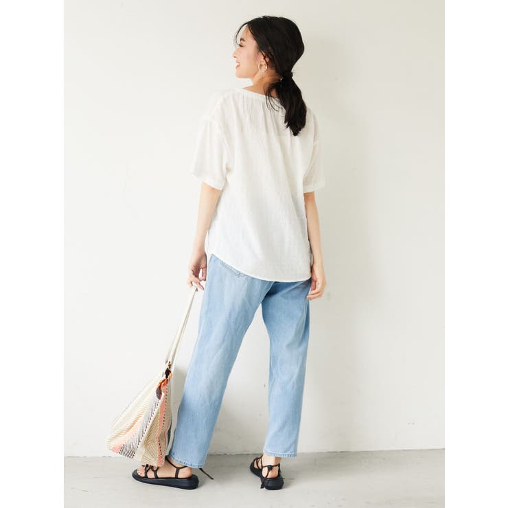 綿レーヨンサッカー調ギンガムシャツ | Green Parks  | 詳細画像4 