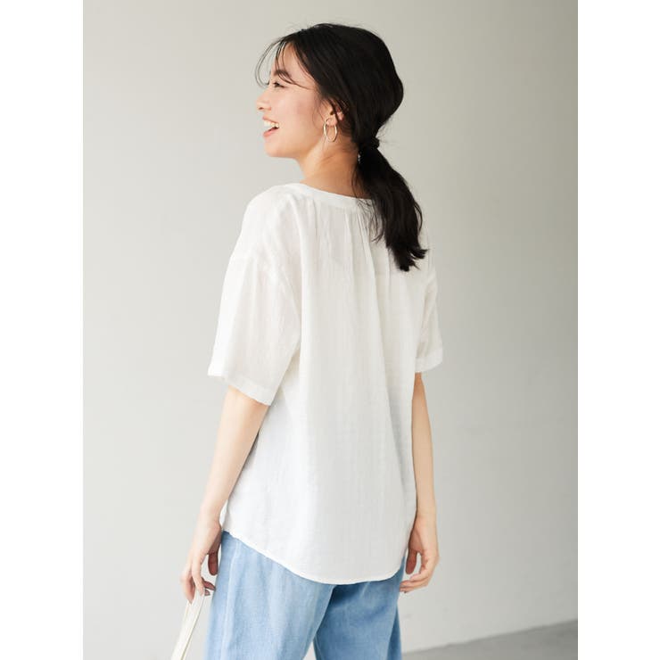 綿レーヨンサッカー調ギンガムシャツ | Green Parks  | 詳細画像6 