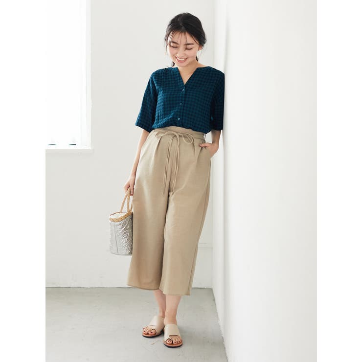 綿レーヨンサッカー調ギンガムシャツ | Green Parks  | 詳細画像8 