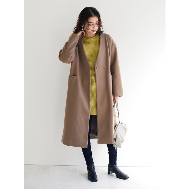 ELENCARE DUE Vネックロングコート[品番：GRPW0025514]｜Green