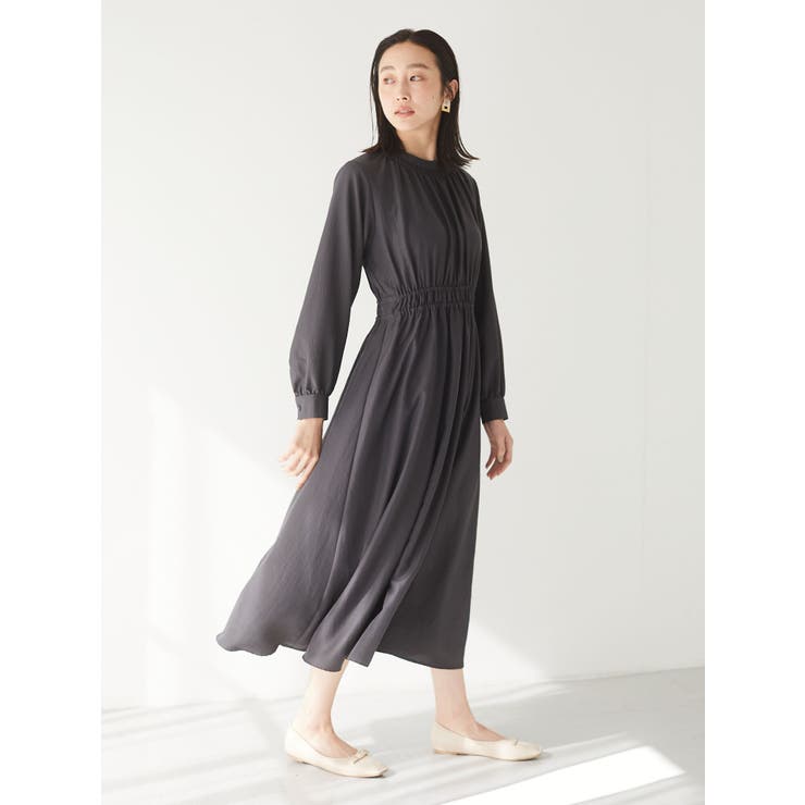 スタンドカラーシャーリングワンピース[品番：GRPW0026540]｜Green  