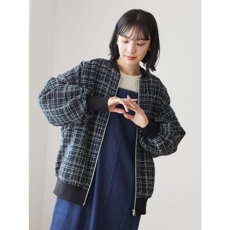 ELENCARE DUE ツィードチェックブルゾン[品番：GRPW0031745]｜Green